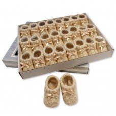 BSS-116-354TP: Knitted Baby Bootees with Bow-Taupe (0-3 Months)