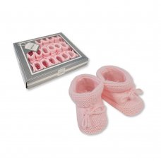 BSS-116-359P: Knitted Tie-Up Baby Bootees - Pink (0-3 Months)