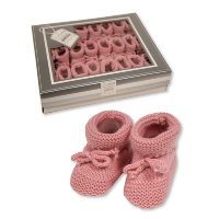 BSS-116-359RG: Knitted Tie-Up Baby Bootees - Rose Gold (0-3 Months)