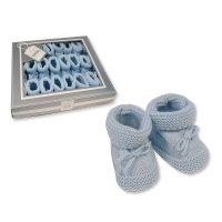 BSS-116-359S: Knitted Tie-Up Baby Bootees - Sky (0-3 Months)