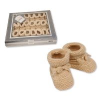 BSS-116-359TP: Knitted Tie-Up Baby Bootees - Taupe (0-3 Months)