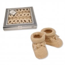BSS-116-359TP: Knitted Tie-Up Baby Bootees - Taupe (0-3 Months)