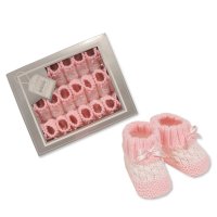 BSS-116-376P: Knitted Baby Bootees with Bow-Pink (0-3 Months)