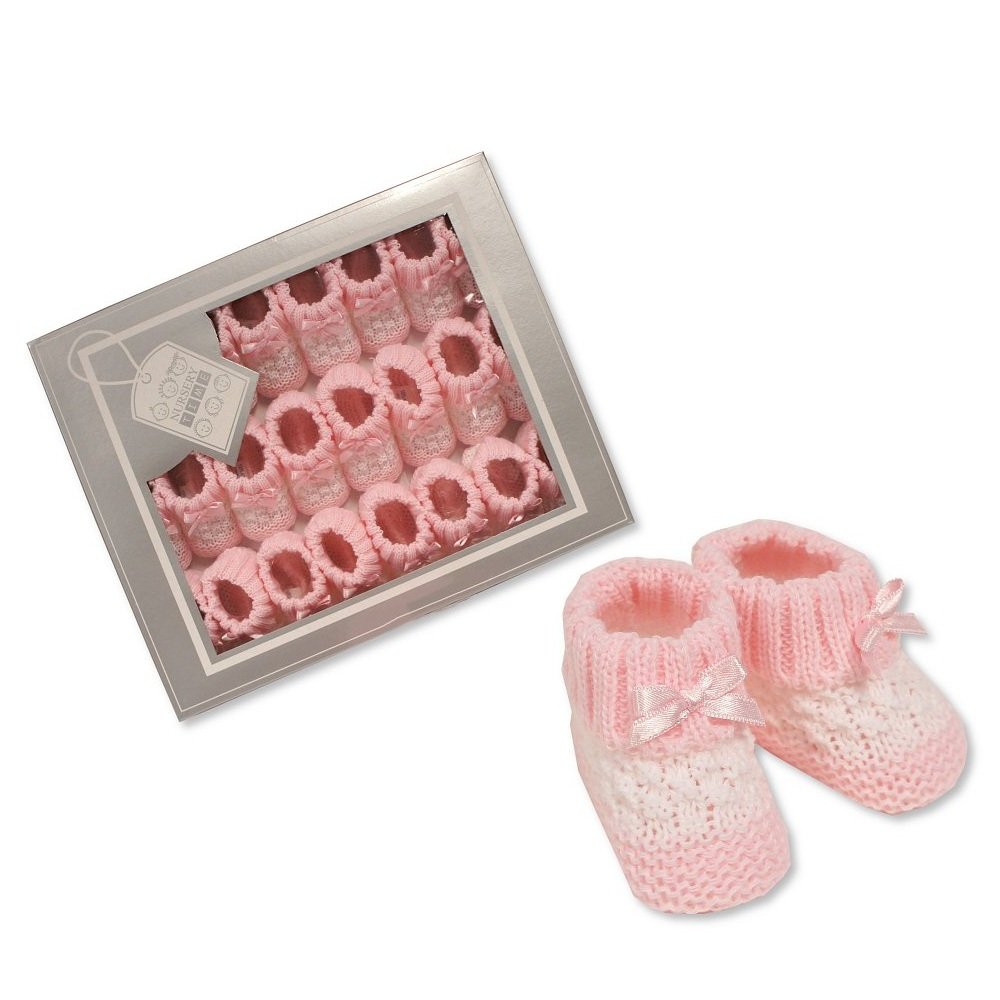 BSS-116-376P: Knitted Baby Bootees with Bow-Pink (0-3 Months) BSS-116-376P: Knitted Baby Bootees with Bow-Pink (0-3 Months)