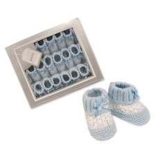 BSS-116-376S: Knitted Baby Bootees with Bow-Sky (0-3 Months)