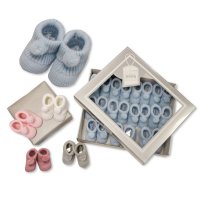 BSS-116-377: Knitted Baby Bootees with Pom Poms