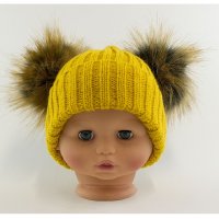 BW-0503-0332M-SM: Baby Mustard Double Pom-Pom Hat (0-6 Months)