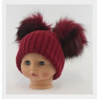 BW-0503-0332R-SM: Baby Red Double Pom-Pom Hat (0-6 Months)