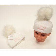 BW-0503-0469: Baby Girls Pom Pom Hat- I Love Mummy (0-6 Months)