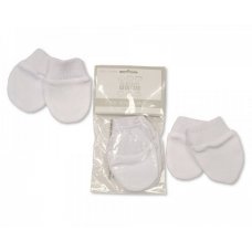 BW-0503-0505: Baby 2 Pack Scratch Mittens - White (Newborn)