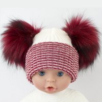 BW-0503-0607R: Baby Red Double Pom-Pom Hat (One Size)