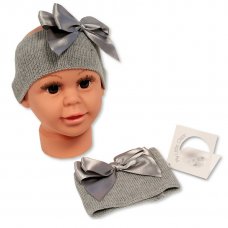 BW-0503-0626G: Baby Knitted Headband With Bow- Grey