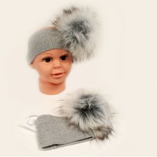 BW-0503-0627G: Baby Knitted Headband With Pom- Grey