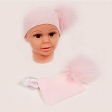 BW-0503-0627P: Baby Knitted Headband With Pom- Pink