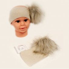 BW-0503-0627T: Baby Knitted Headband With Pom- Taupe
