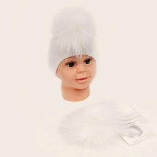 BW-0503-0627W: Baby Knitted Headband With Pom- White