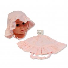 BW-0503-633P: Baby Girls  Hat With Chin Strap- Pink (0-12 Months)