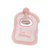 BW-0503-0653P: Baby 1st Birthday Bib and Hat Set- Pink (One Size- 0-12 Months)