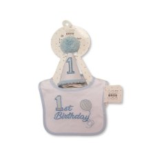 BW-0503-0653S: Baby 1st Birthday Bib and Hat Set- Sky (One Size- 0-12 Months)