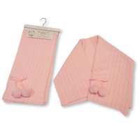 BW-110-429P: Baby Knitted Shawl With Pom Poms On Hanger- Pink