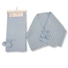 BW-110-429S: Baby Knitted Shawl With Pom Poms On Hanger- Sky