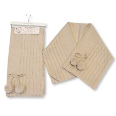 BW-110-429T: Baby Knitted Shawl With Pom Poms On Hanger- Taupe