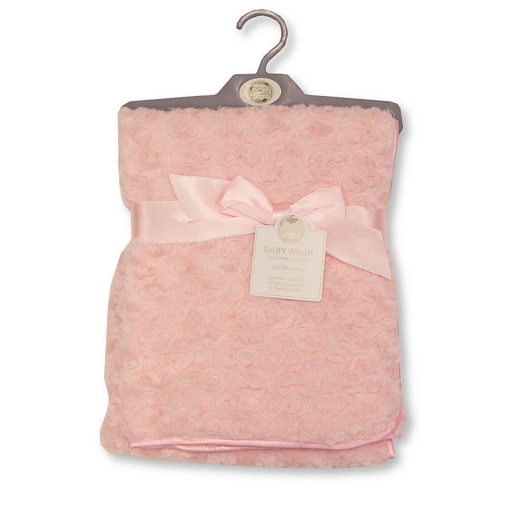 BW-112-1032P: Baby Rosebud Wrap with Fleece Back and Satin Trim- Pink BW-112-1032P: Baby Rosebud Wrap with Fleece Back and Satin Trim- Pink