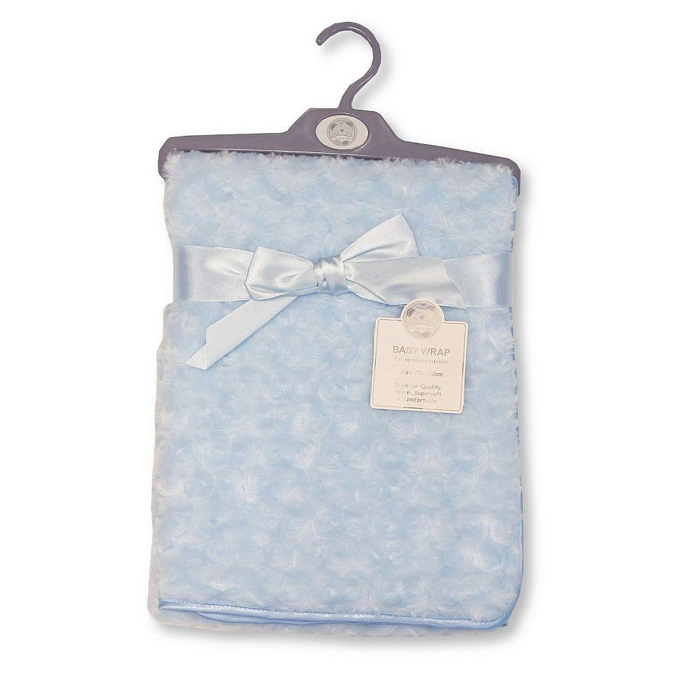 BW-112-1032S: Baby Rosebud Wrap with Fleece Back and Satin Trim- Sky BW-112-1032S: Baby Rosebud Wrap with Fleece Back and Satin Trim- Sky