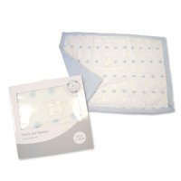BW-112-2021S: Luxury Fluffy Baby Pram Blanket with Dots in Box- Sky