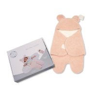 BW-112-2022P: Baby Bear Swaddle Wrap with Hood in Box- Pink