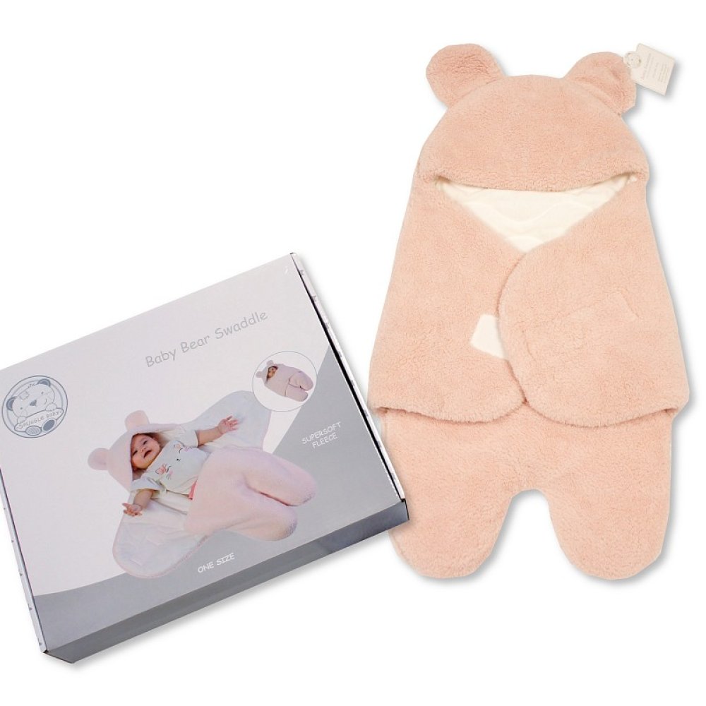 BW-112-2022P: Baby Bear Swaddle Wrap with Hood in Box- Pink BW-112-2022P: Baby Bear Swaddle Wrap with Hood in Box- Pink
