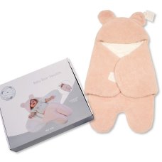 BW-112-2022P: Baby Bear Swaddle Wrap with Hood in Box- Pink