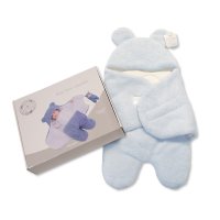 BW-112-2022S: Baby Bear Swaddle Wrap with Hood in Box- Sky