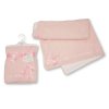 BW-112-2026P- LA: Baby 2 Layer Waffle Wrap with Lace Ribbon and Bow- Pink