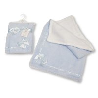 BW-112-2026S- LA: Baby 2 Layer Waffle Wrap with Lace Ribbon and Bow- Sky