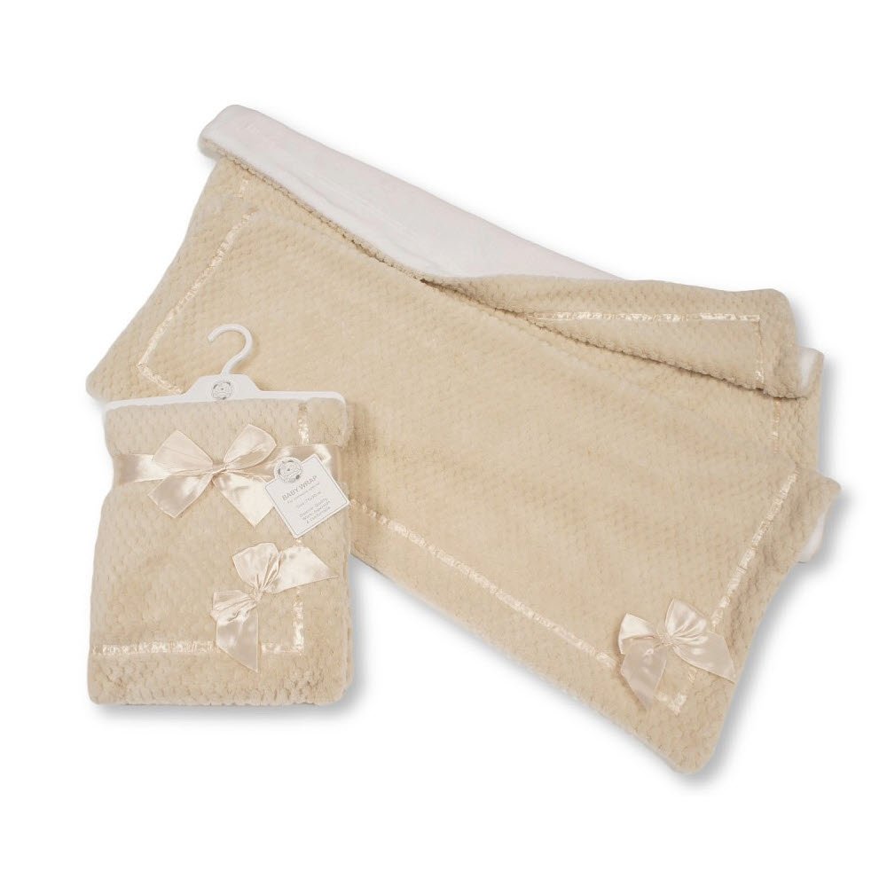 BW-112-2026TP- LA: Baby 2 Layer Waffle Wrap with Lace Ribbon and Bow- Taupe BW-112-2026TP- LA: Baby 2 Layer Waffle Wrap with Lace Ribbon and Bow- Taupe