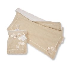 BW-112-2026TP- LA: Baby 2 Layer Waffle Wrap with Lace Ribbon and Bow- Taupe