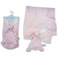 BW-112-2043P: Baby Plush Fleece Blanket and Bunny Comforter Set - Pink