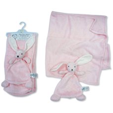 BW-112-2043P: Baby Plush Fleece Blanket and Bunny Comforter Set - Pink