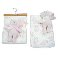 BW-112-3000P: Baby Muslin Fabric Blanket & Teddy - Pink