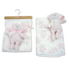 BW-112-3000P: Baby Muslin Fabric Blanket & Teddy - Pink