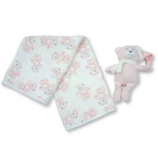 BW-112-3000P: Baby Muslin Fabric Blanket & Teddy - Pink