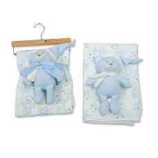 BW-112-3000S: Baby Muslin Fabric Blanket & Teddy - Sky