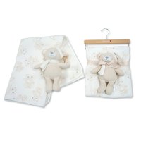 BW-112-3000T: Baby Muslin Fabric Blanket & Teddy - Taupe