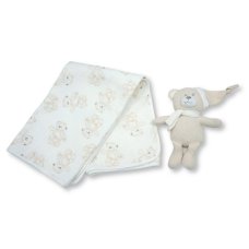 BW-112-3000T: Baby Muslin Fabric Blanket & Teddy - Taupe
