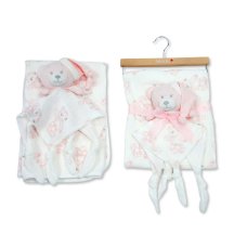BW-112-3001P: Baby Muslin Fabric Blanket & Teddy Comforter- Pink