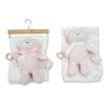 BW-112-3004P: Baby Muslin Fabric Blanket & Large Teddy With Ring & rattle - Pink