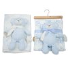BW-112-3004S: Baby Muslin Fabric Blanket & Large Teddy With Ring & rattle - Sky