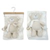 BW-112-3004T: Baby Muslin Fabric Blanket & Large Teddy With Ring & rattle - Taupe