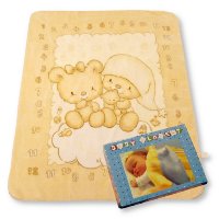 BW-112-811C: Baby Teddy Print Plush Mink Cot Blanket- Cream (110x140cm)